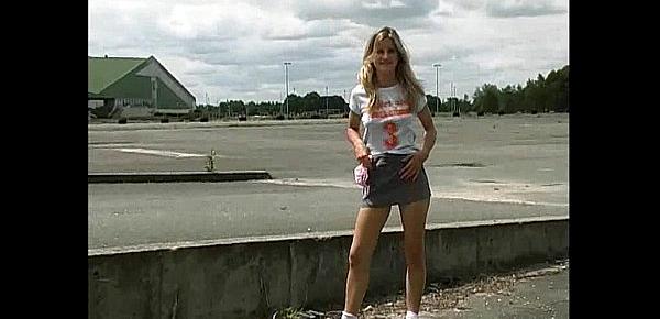  teen Laura shows pussy in public